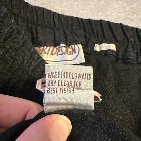 2X Plus Size 24 Linen Pants Women's Desert Design Black Wide Leg Patchwork Boho - Picture 7 of 11